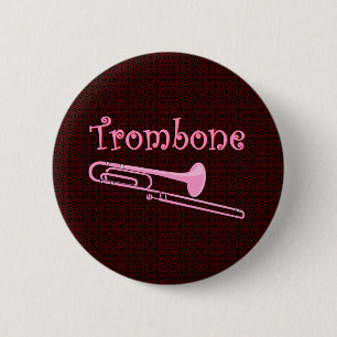 Roze trombone ronde button 5,7 cm