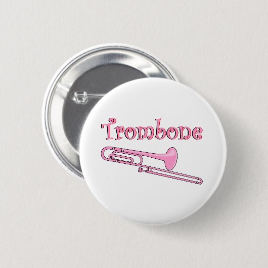 Roze trombone ronde button 5,7 cm (Voorkant /achterkant)