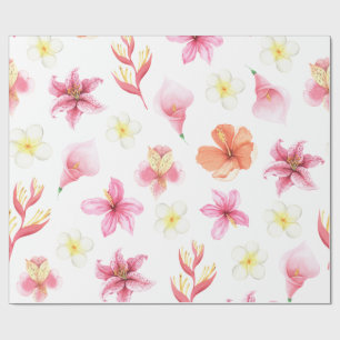Roze Tropisch Aquarel Bloempatroon Cadeaupapier