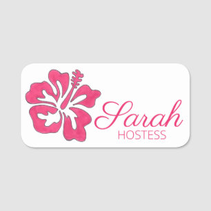 Roze tropisch eiland Hawaiian Hibiscus Flower Naamplaatje