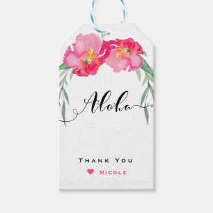 Roze Tropisch Groen Blad Klimplant Bloemige Aloha Cadeaulabel