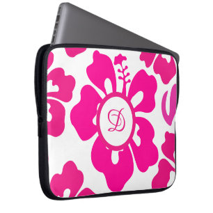 Roze tropisch Hawaii Hibiscus Floral Patroon Laptop Sleeve