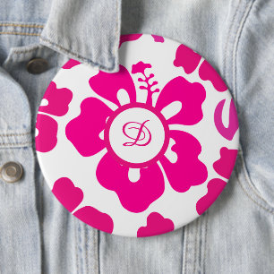 Roze tropisch Hawaii Hibiscus Floral Patroon Ronde Button 6,0 Cm