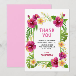 Roze Tropisch Luau Verjaardagsmeisje Aquarel Bedankkaart