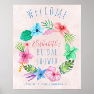 Roze, tropisch vrijgezellenfeest, welkomstbord poster