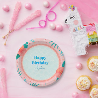 Roze Tropisch Zwembad Feest Verjaardag Papieren Bo Bordje