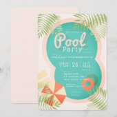 Roze Tropische Adult Pool Party Uitnodiging (Voorkant / Achterkant)