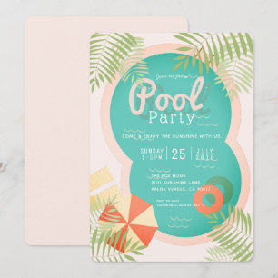 Roze Tropische Adult Pool Party Uitnodiging
