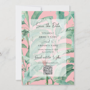Roze Tropische Banaan Palm Bladeren Bruiloft QR Co Save The Date