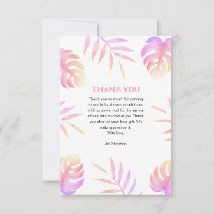 Roze Tropische Bladeren Baby Shower Bedankkaartjes Bedankkaart