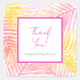 Roze tropische bladeren Hawaïaans Baby shower Vierkante Sticker