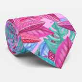 Roze tropische bladeren stropdas (Opgerold)