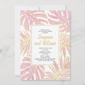 Roze tropische bladeren, trouwpaar, douche kaart (Voorkant)