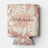 Roze tropische bladeren van Glitter Blikjeskoeler (Achterkant)