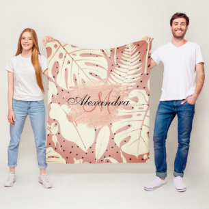 Roze tropische bladeren van Glitter Fleece Deken