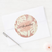 Roze tropische bladeren van Glitter Ronde Sticker (Envelop)
