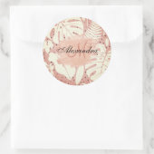 Roze tropische bladeren van Glitter Ronde Sticker (Tas)