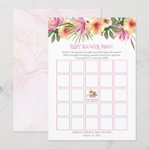 Roze tropische bloemen Baby shower Bingo Kaart