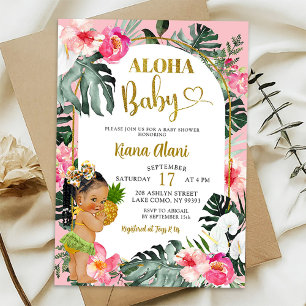 Roze Tropische Bloemige Ananas Aloha Baby Shower Kaart