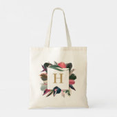 Roze tropische bontgekleurde plantenframe monogram tote bag (Achterkant)