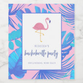 Roze Tropische Flamingo Beach Bachelorette Wijn Etiket (Enkel label)