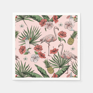 Roze tropische flamingo bloemenpatroon servet