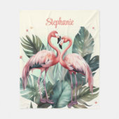 Roze tropische flamingo fleece deken (Voorkant)
