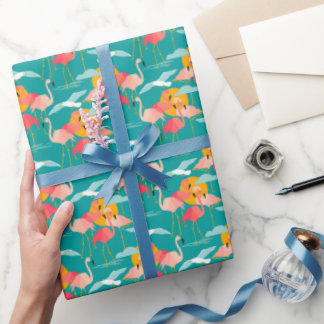 Roze Tropische Flamingo's op Blauwgroen inpakpapie Cadeaupapier