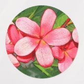Roze Tropische Frangipani Kunst Labels (Design 2)