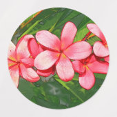 Roze Tropische Frangipani Kunst Labels (Design 1)