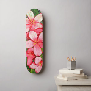 Roze Tropische Frangipani Kunst Skateboard