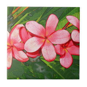 Roze Tropische Frangipani Kunst Tegeltje