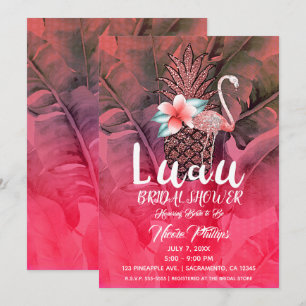 Roze Tropische Glitter Ananas Luau Bruiloftsfeest Kaart