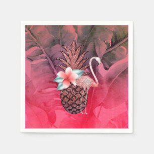 Roze Tropische Glitter Ananas Luau Feest Servet