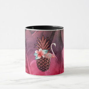 Roze Tropische Glitter Ananas Palmbladeren Chic Mok