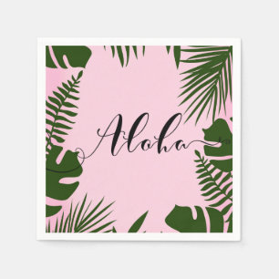 Roze Tropische Groene Bladeren Strand Zomer Aloha Servetten