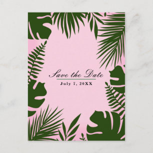 Roze Tropische Groene laat stralen Beach sparen de Aankondigingskaart