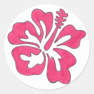 Roze Tropische Hawaiian Hibiscus Floral Flower Ronde Sticker