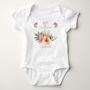 Roze Tropische Hibiscus Bloemen Baby in bloei Romper