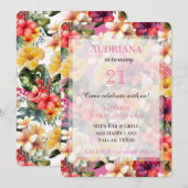 Roze Tropische Hibiscus Bloemen Verjaardag Kaart (Voorkant / Achterkant)