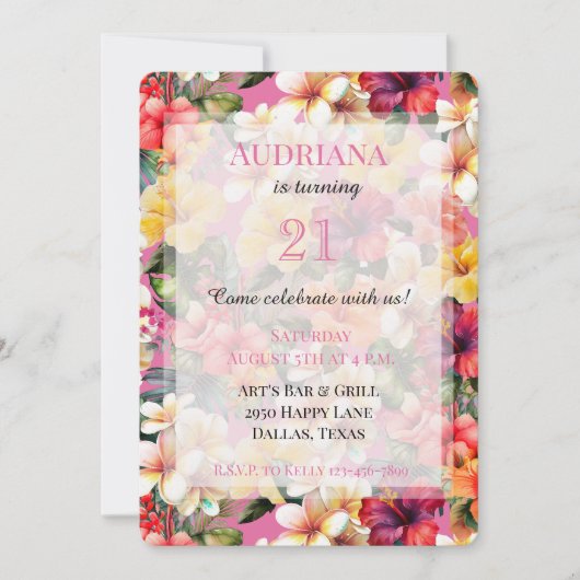 Roze Tropische Hibiscus Bloemen Verjaardag Kaart (Voorkant)