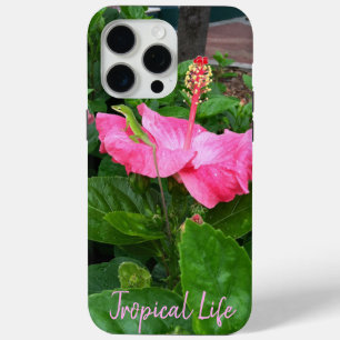 Roze Tropische Hibiscus Flower Camouflaged Lizard iPhone 15 Pro Max Hoesje