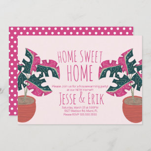 Roze Tropische Monstera Tree Housewarming Party Kaart