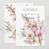 Roze tropische orchidee bloemen verjaardag kaart (Voorkant / Achterkant)