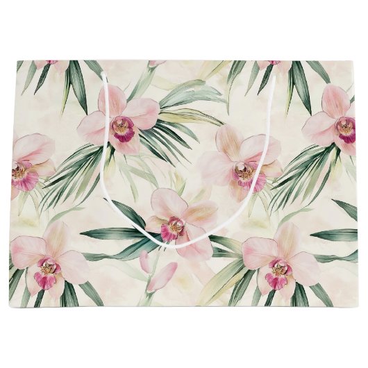 Roze Tropische Orchidee Bloemen Wedding Groot Cadeauzakje (Voorkant)
