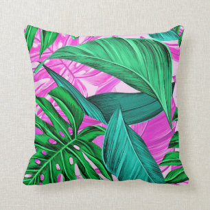 Roze tropische palm Leaf Kussen