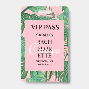 Roze Tropische Palm Meisjesavond VIP Pas Badge