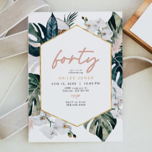 Roze Tropische Palm Pampas 40e Verjaardag Kaart