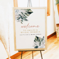 Roze Tropische Palm Pampas Bruiloft Borrel Affiche