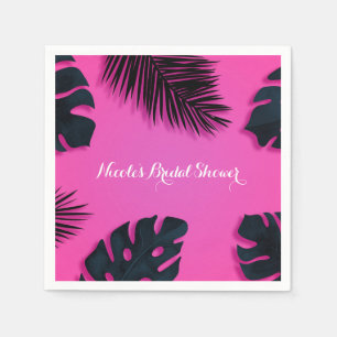 Roze Tropische Palmbladeren Feest Luau Zomer Chic Servet